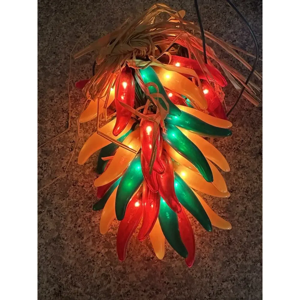 Chili Pepper Ristra Lights Plug-In 35 Red Green Yellow Bulbs Fiesta Swag Works